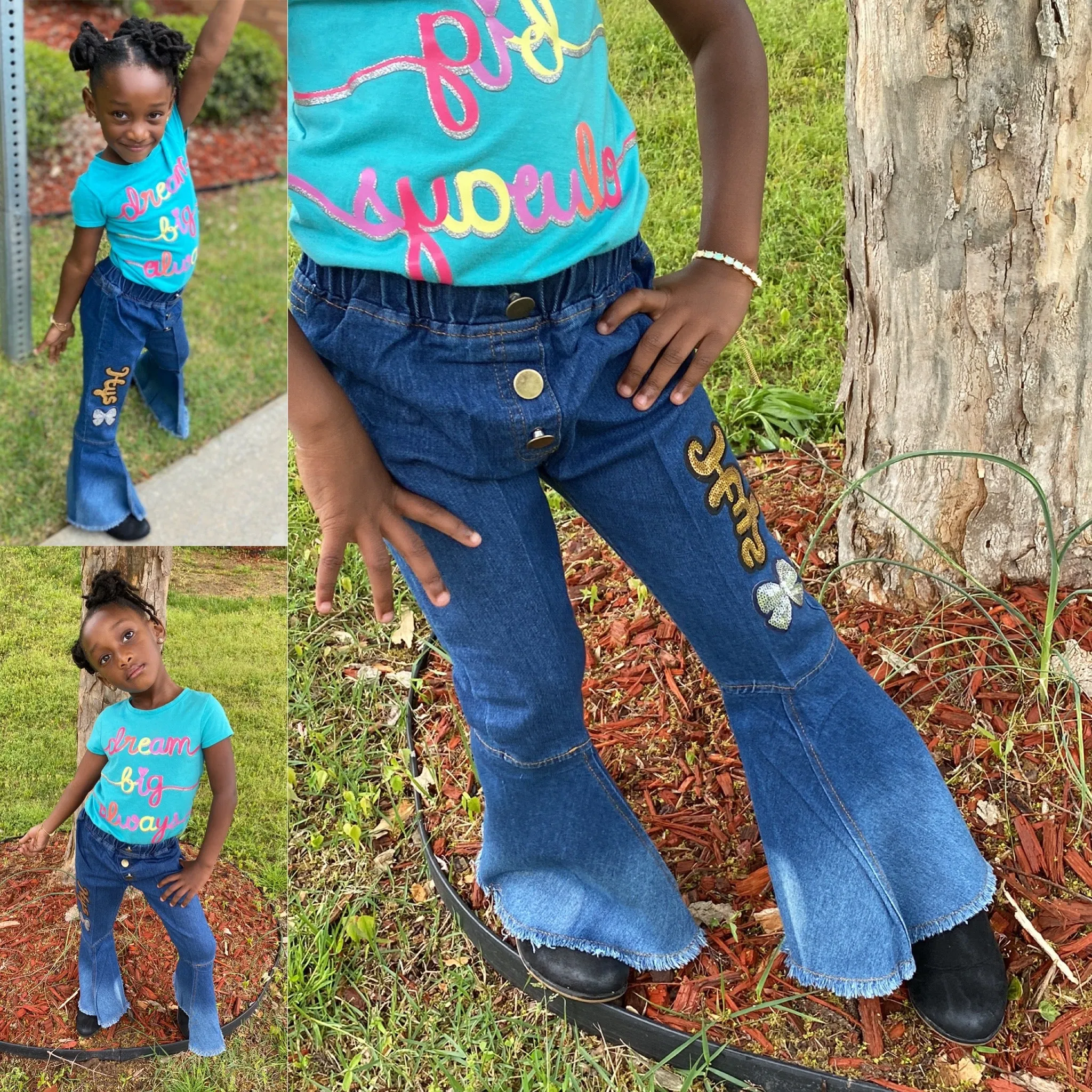 GIRLS DENIM SKINNY FLARE LEG JEANS PANTS