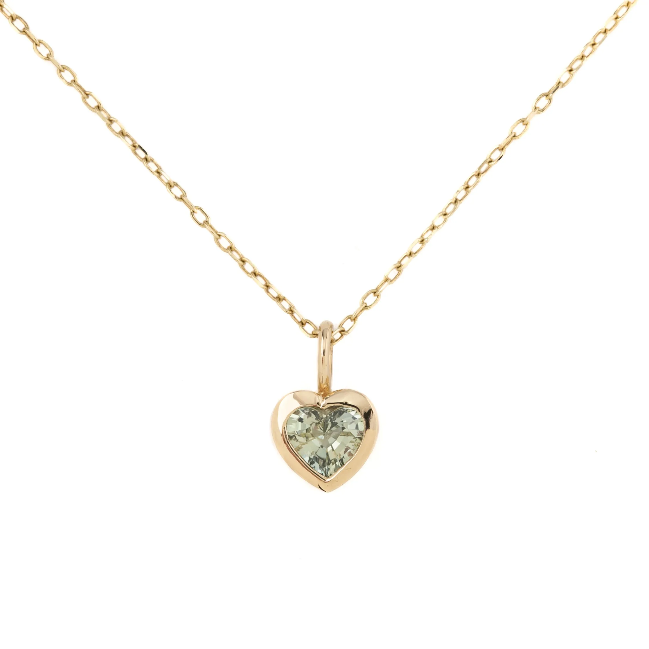 Green Sapphire Heart Necklace 14K Gold