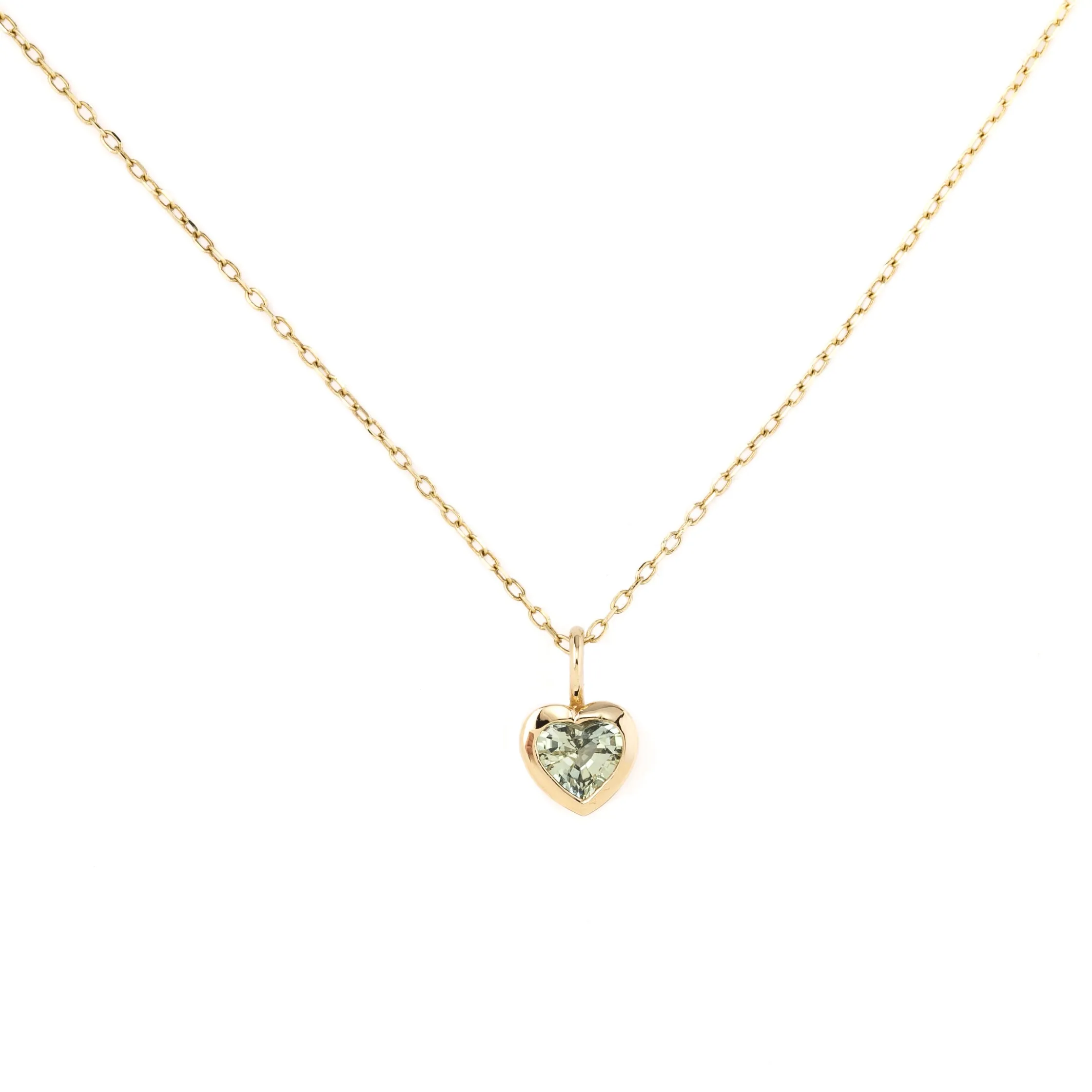 Green Sapphire Heart Necklace 14K Gold