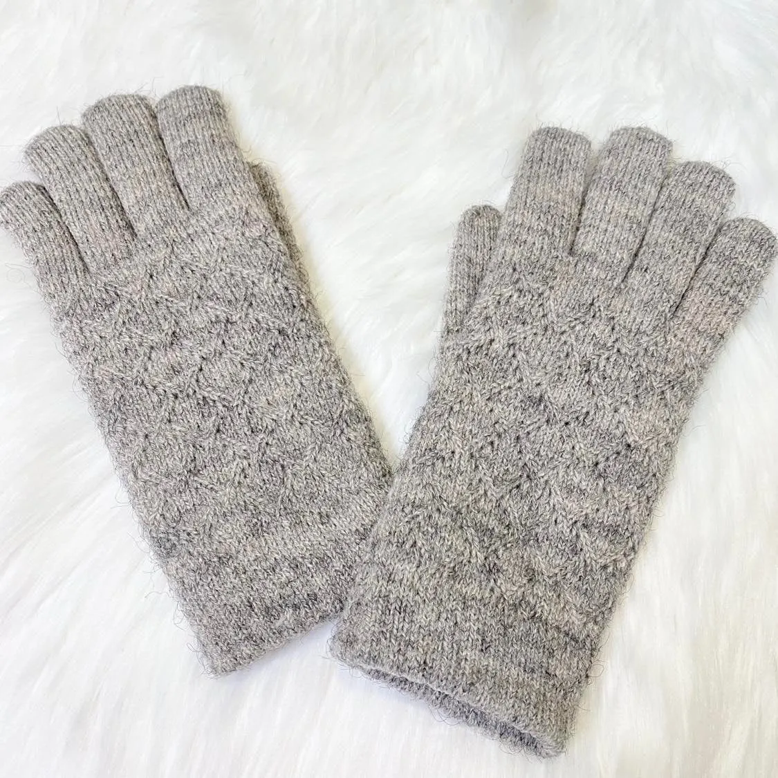 Hand Knit Unisex Adult  Gloves with Fleece Lining