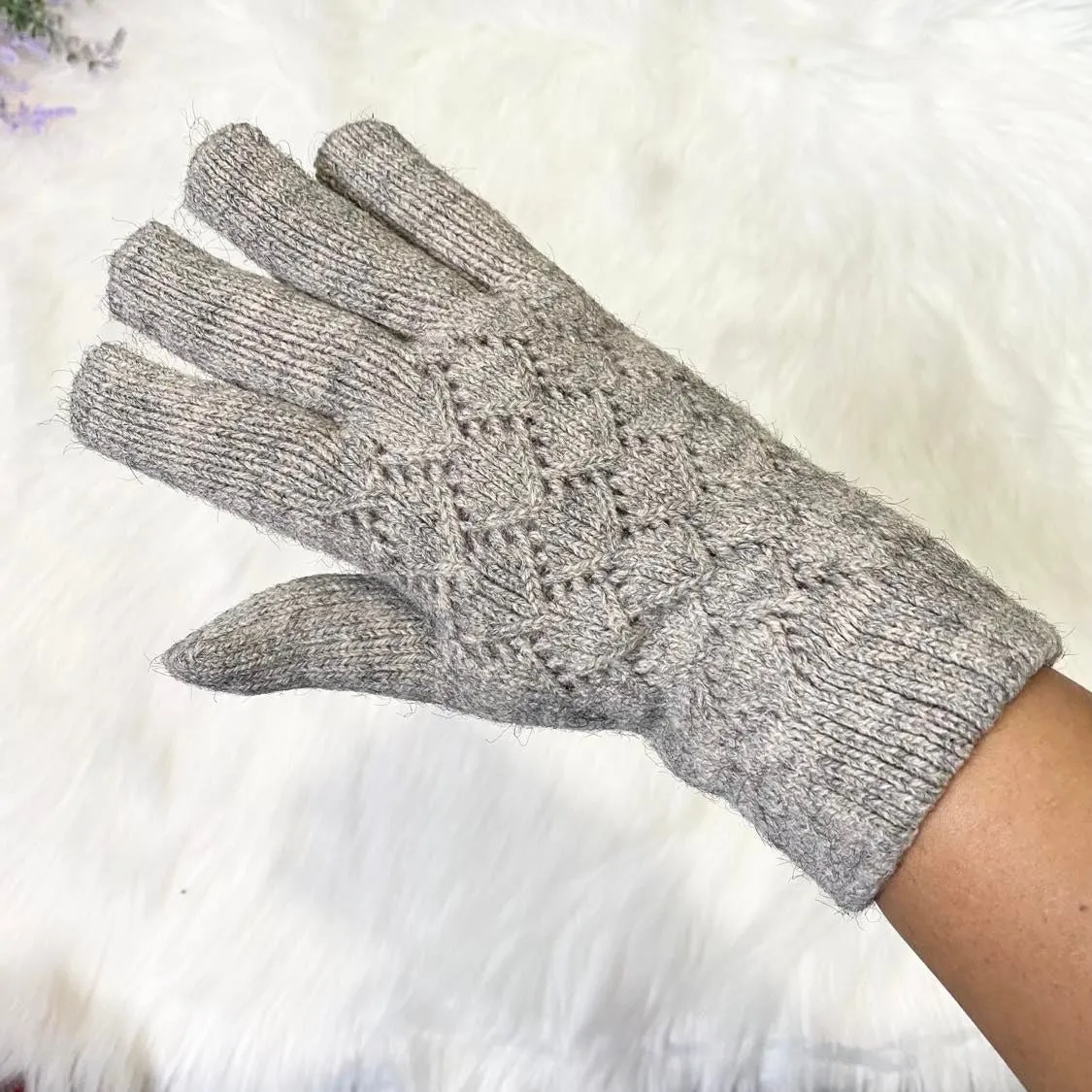 Hand Knit Unisex Adult  Gloves with Fleece Lining