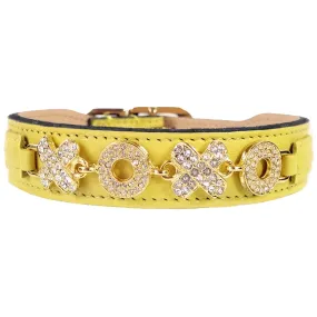 Hugs & Kisses Dog Collar in Canary Yellow & Gold