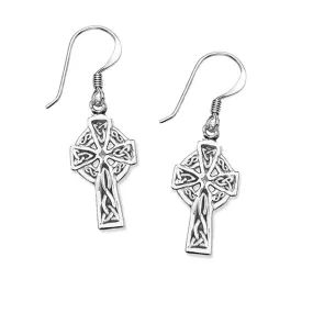 Iona Cross Celtic Earrings, Silver Dangle Celtic Crosses