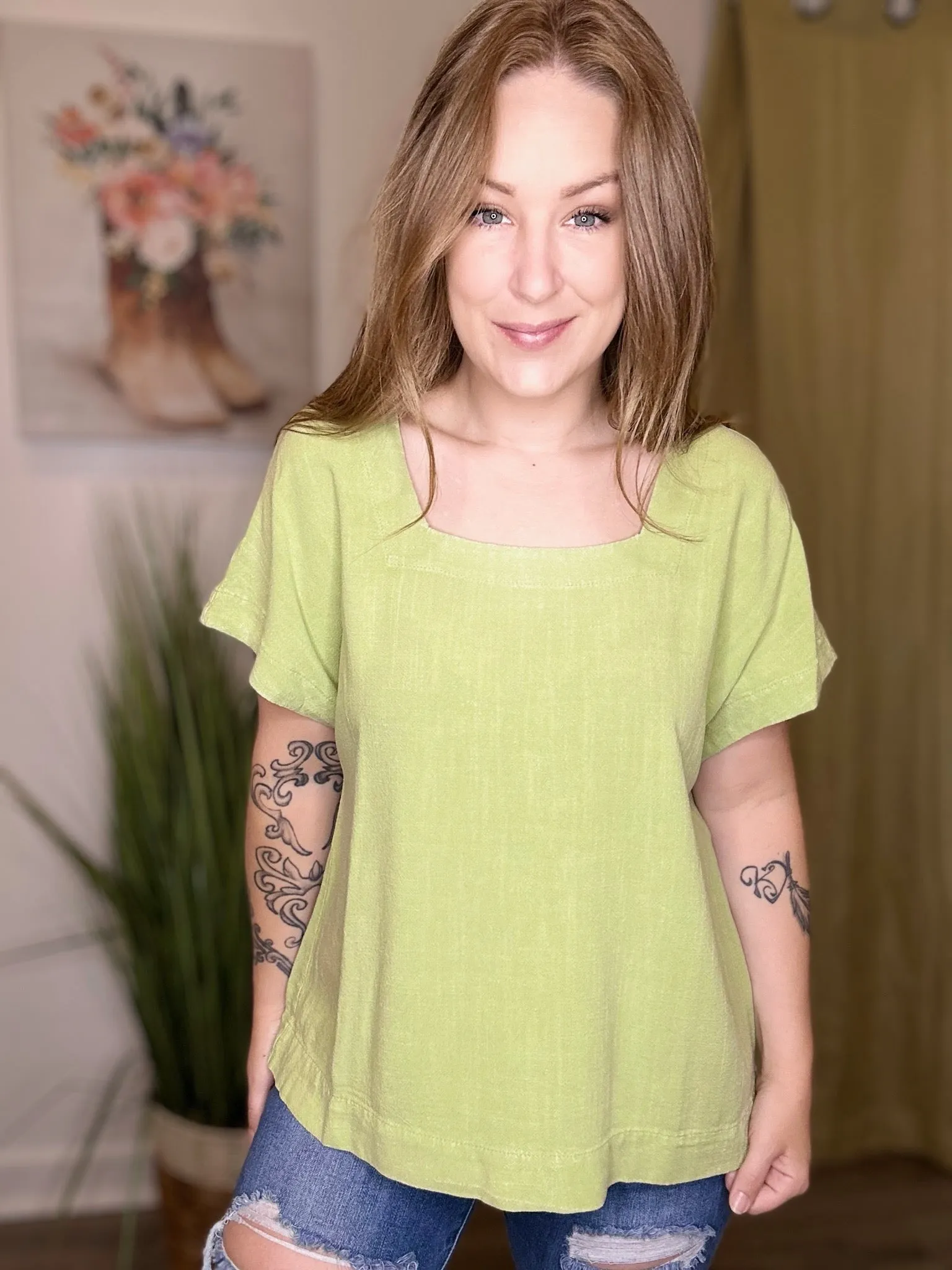 Jade Green Linen Blouse