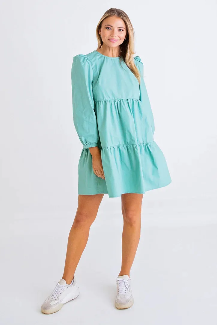 Karlie: Poplin Long Sleeve Dress - Jade