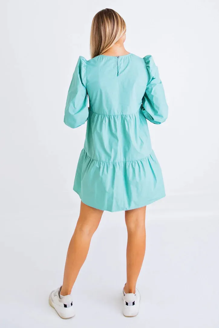 Karlie: Poplin Long Sleeve Dress - Jade