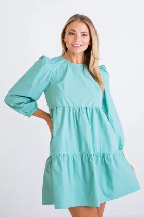 Karlie: Poplin Long Sleeve Dress - Jade