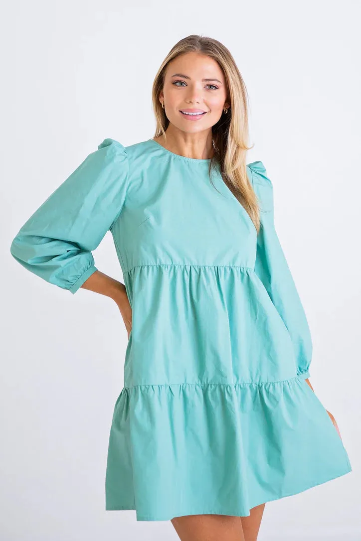 Karlie: Poplin Long Sleeve Dress - Jade