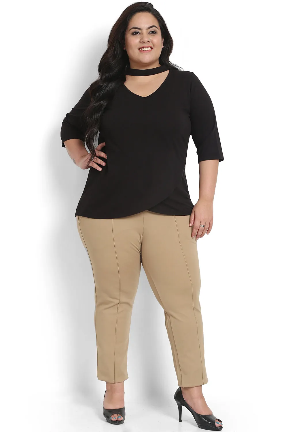 Khaki Brown Crease Seam Tummy Tucker Pants