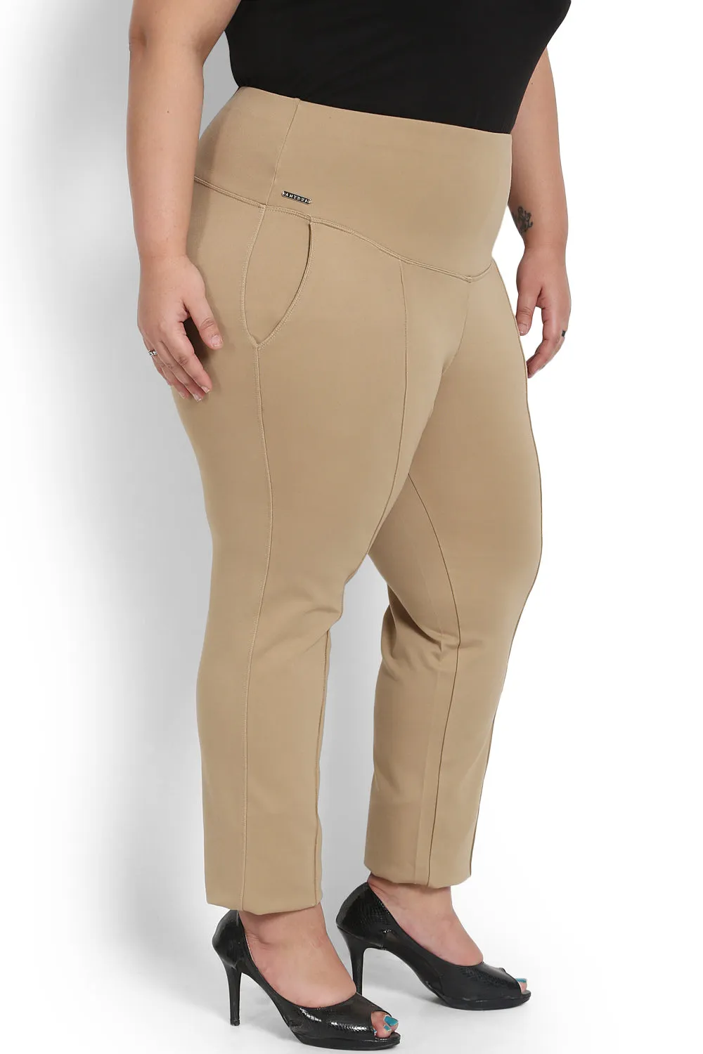 Khaki Brown Crease Seam Tummy Tucker Pants