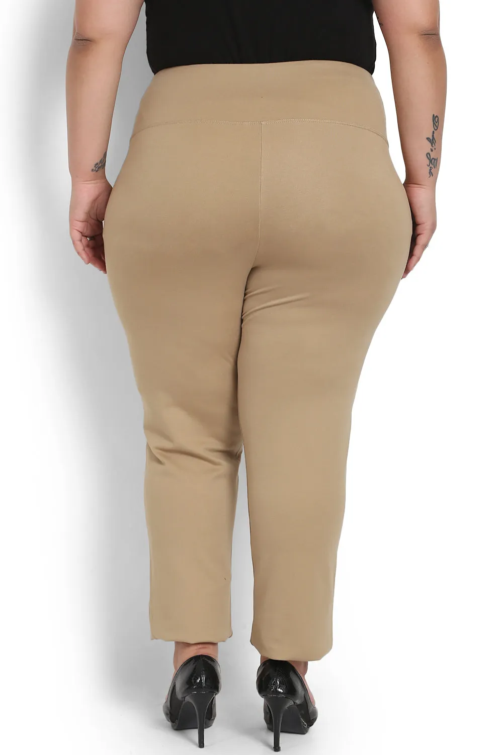 Khaki Brown Crease Seam Tummy Tucker Pants