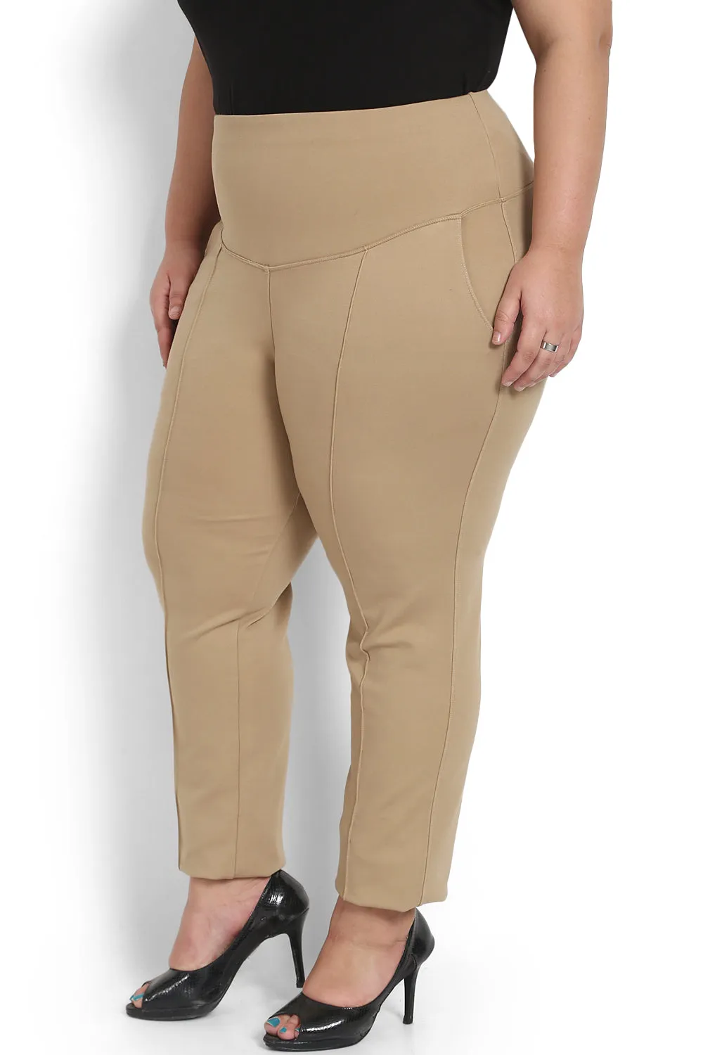 Khaki Brown Crease Seam Tummy Tucker Pants