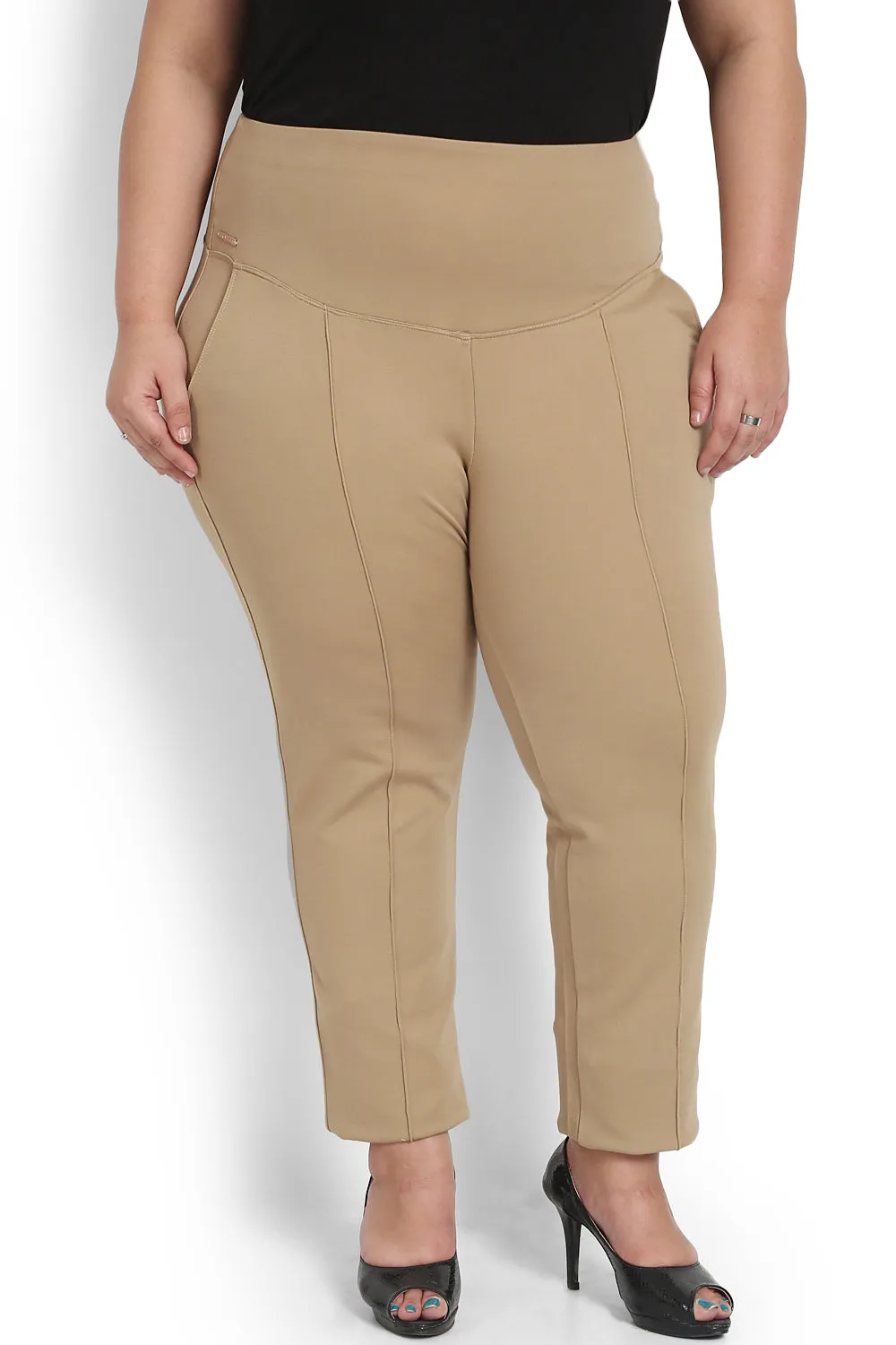 Khaki Brown Crease Seam Tummy Tucker Pants