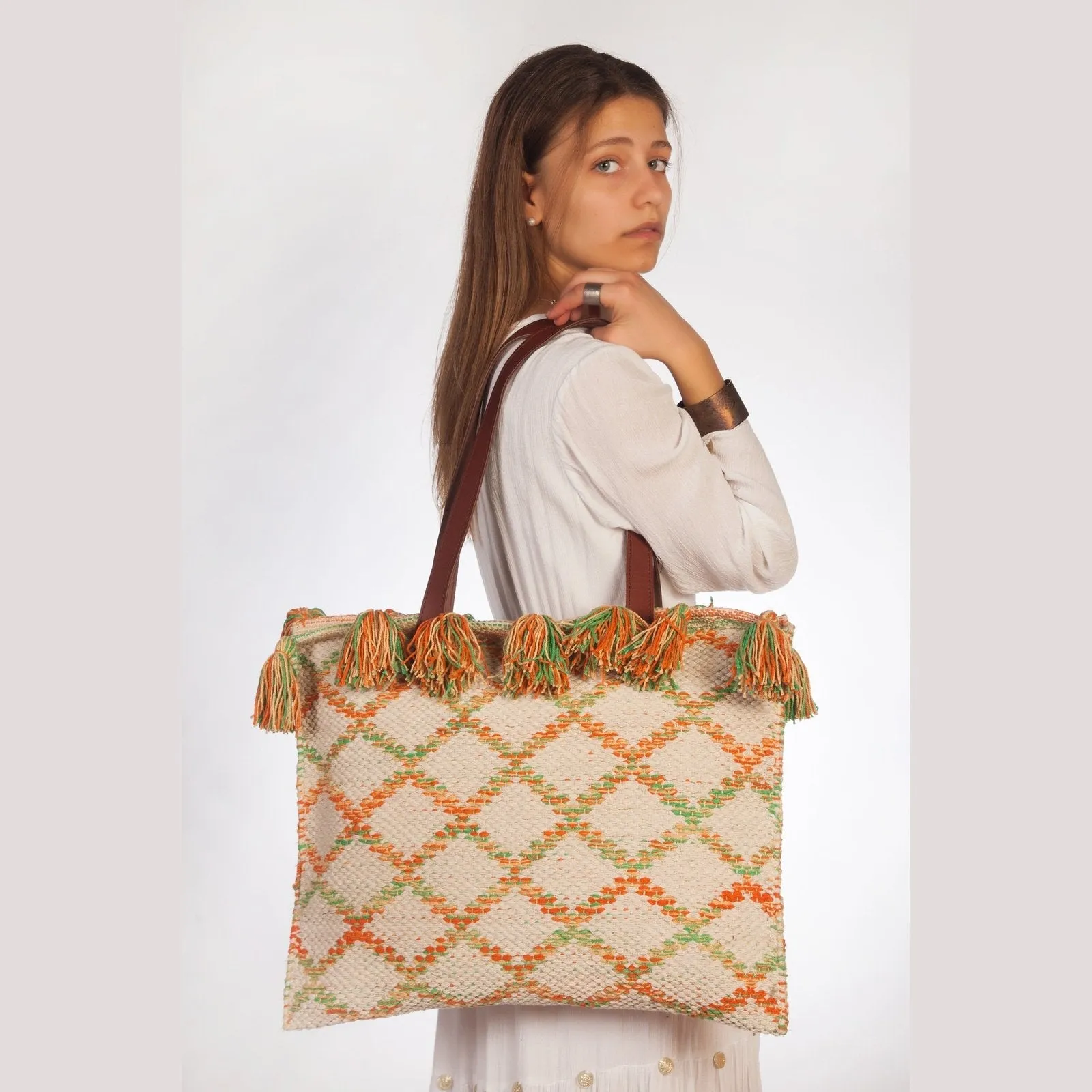 Kilim Horizontal Shopping Bag - Re Orange