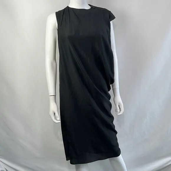 Lanvin Black Silk Zip Shoulder Asymmetrical Dress