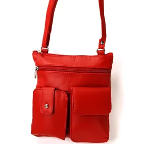 Leather Zipper Pockets Crossbody Purse