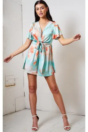 Love Frontrow Blue/orange Marble Print Kimono Playsuit