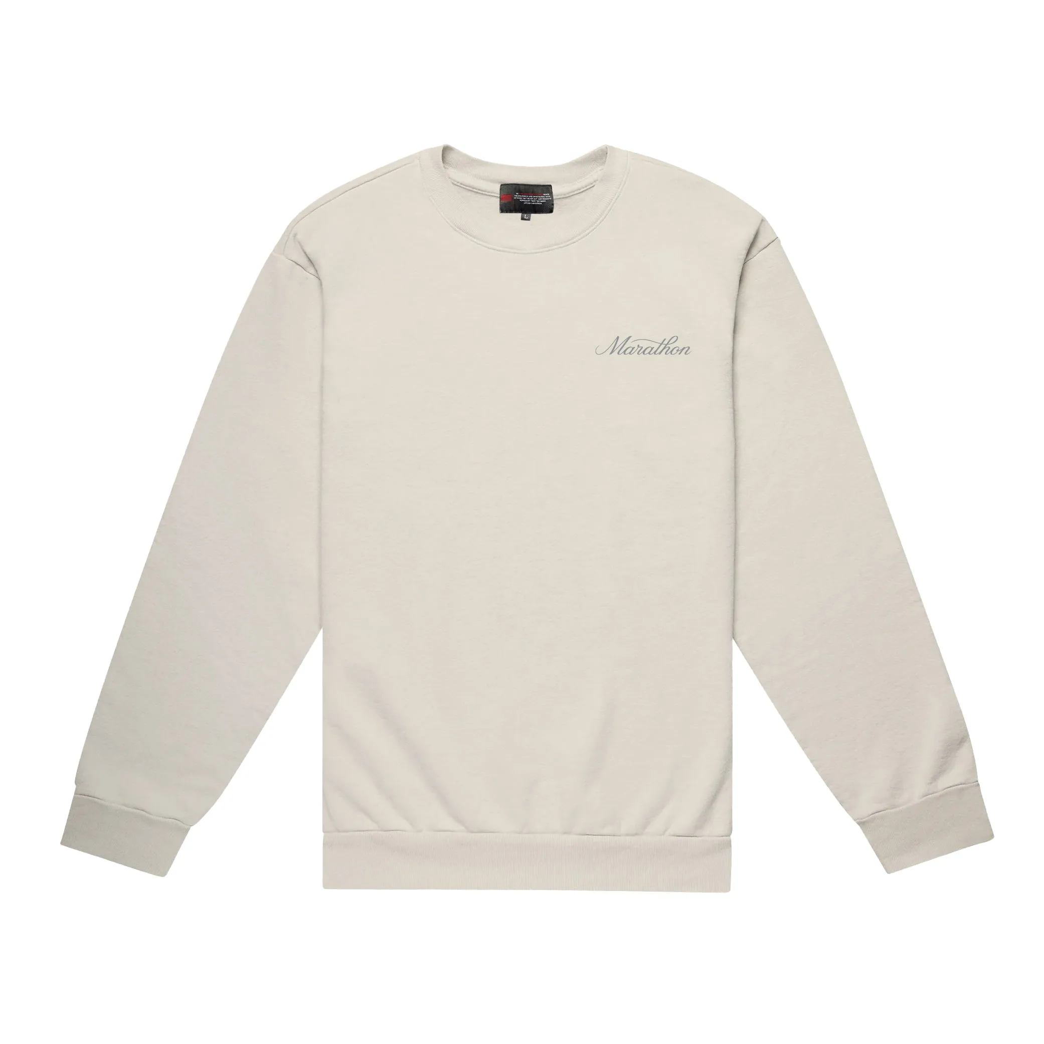 Marathon 3D Embroidered Stacked Script Crewneck - Bone/Grey