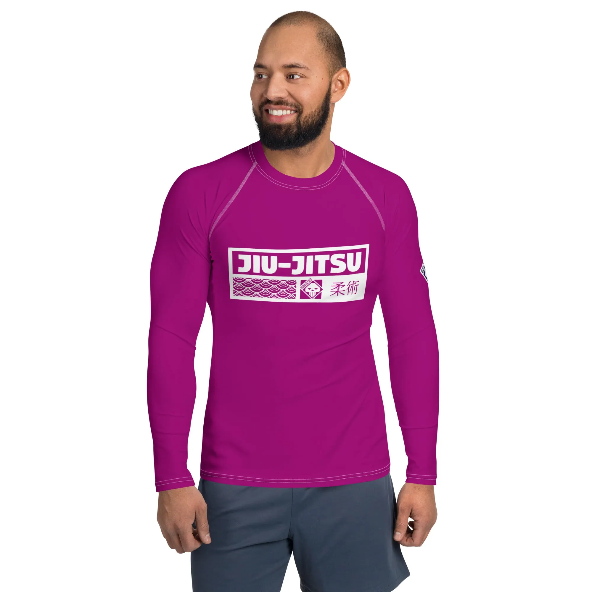 Mens Long Sleeve BJJ Rash Guard - Jiu-Jitsu 003 - Vivid Purple