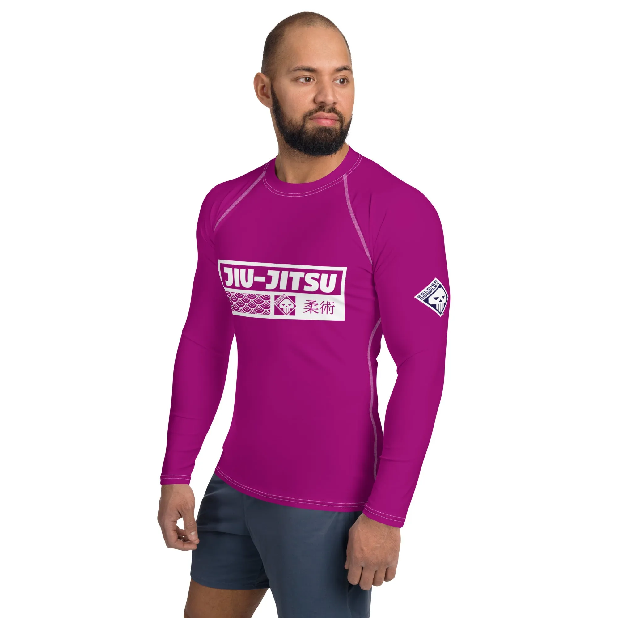 Mens Long Sleeve BJJ Rash Guard - Jiu-Jitsu 003 - Vivid Purple