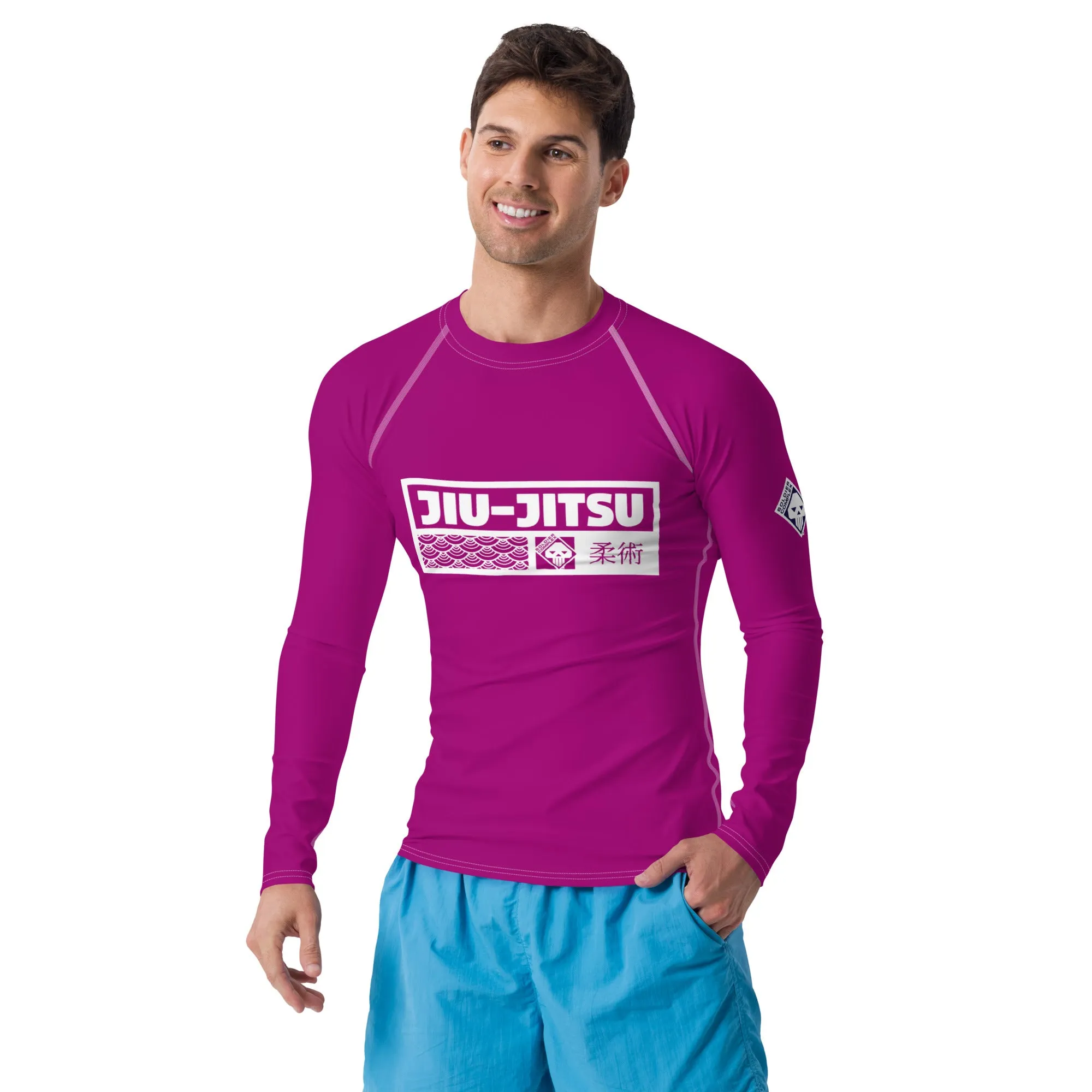 Mens Long Sleeve BJJ Rash Guard - Jiu-Jitsu 003 - Vivid Purple