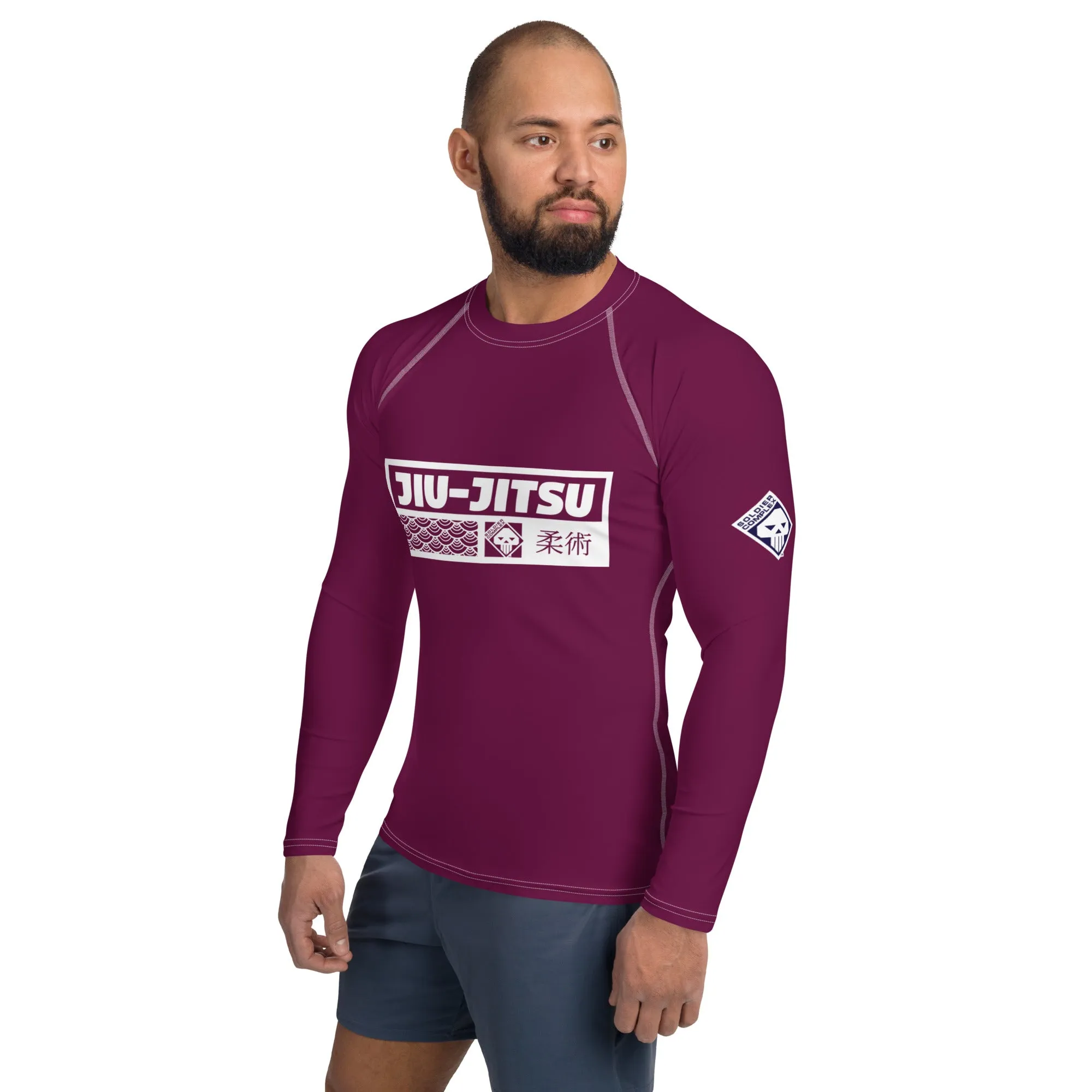 Mens Long Sleeve BJJ Rash Guard - Jiu-Jitsu 004 - Tyrian Purple