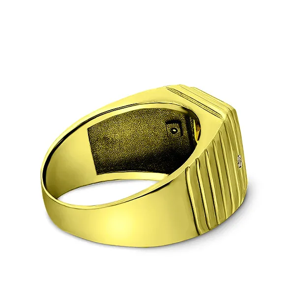 Mens Solid 18 karat Gold Ring Yellow Citrine with 0.04ctw Natural Diamond Accents