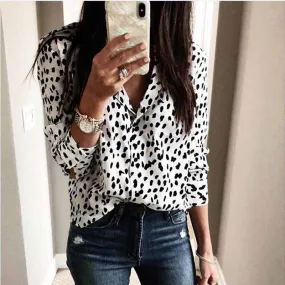 Oversized Retro Long Sleeve Leopard Print Button Up Shirt Womens