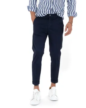 Pantaloni Uomo Cotone Tasca America Chinos Capri Sartoriale Slim Fit Casual Blu GIOSAL-P5696A