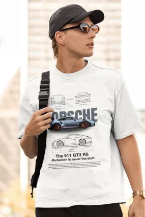 PORSCHE Unisex White Oversized T-shirt (Front Side Printed)