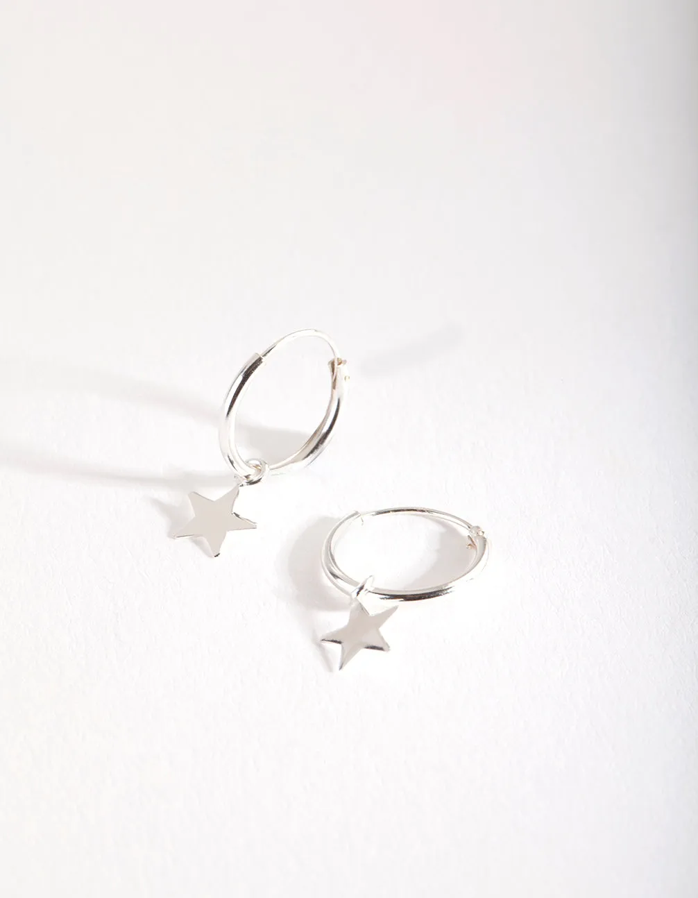 Sterling Silver Plain Star Dangle Hoop Earrings