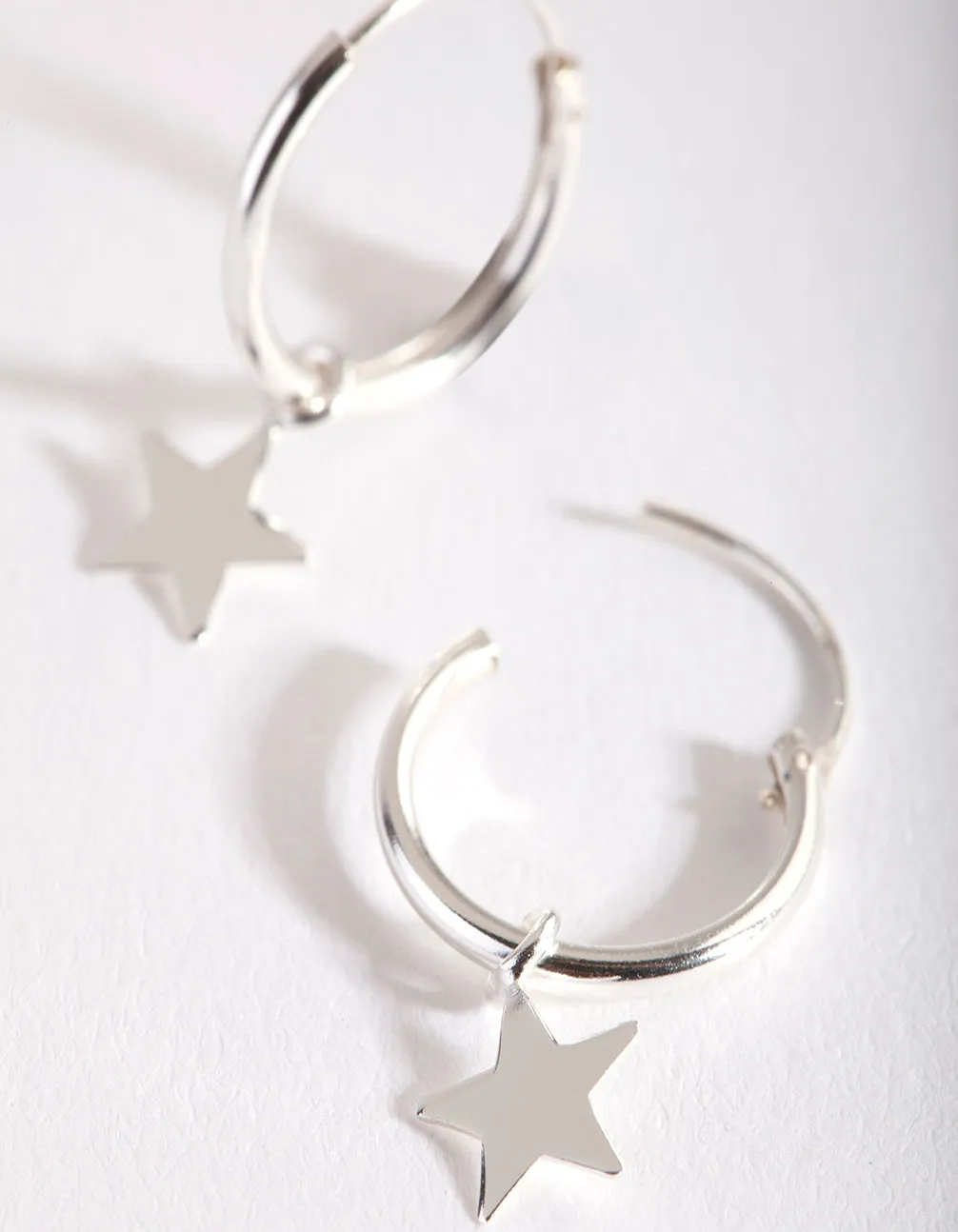 Sterling Silver Plain Star Dangle Hoop Earrings