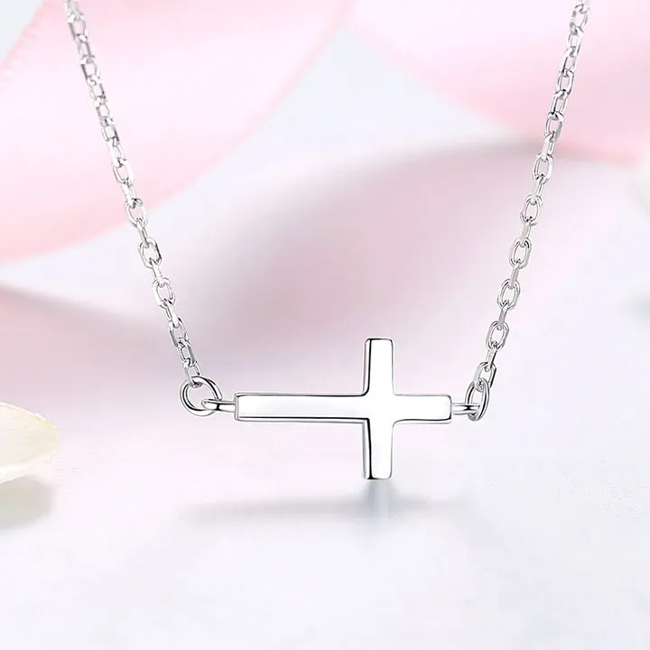 Sterling Silver Sideways Cross Necklace