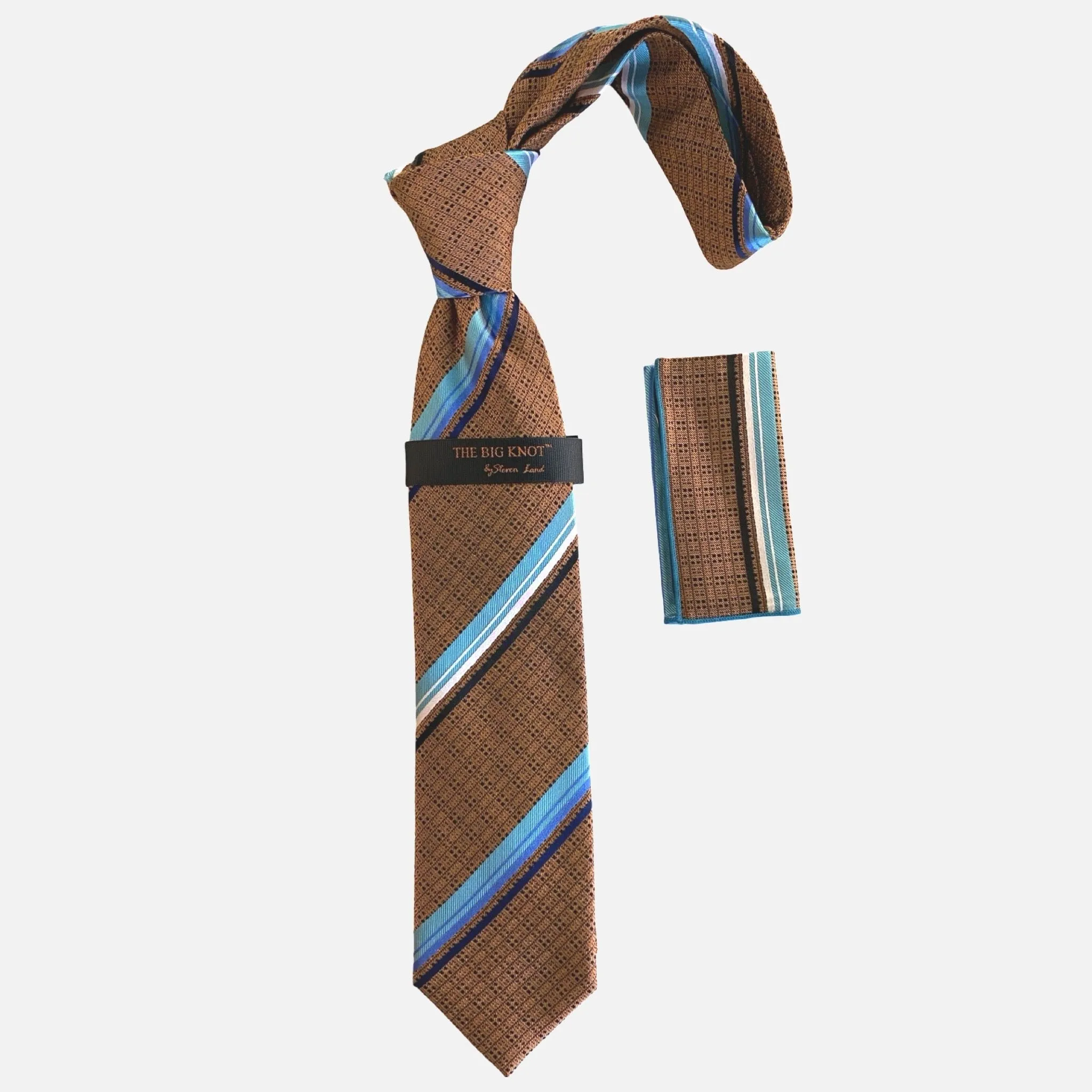 Steven Land “BW2427” Brown Silk Tie and Hanky