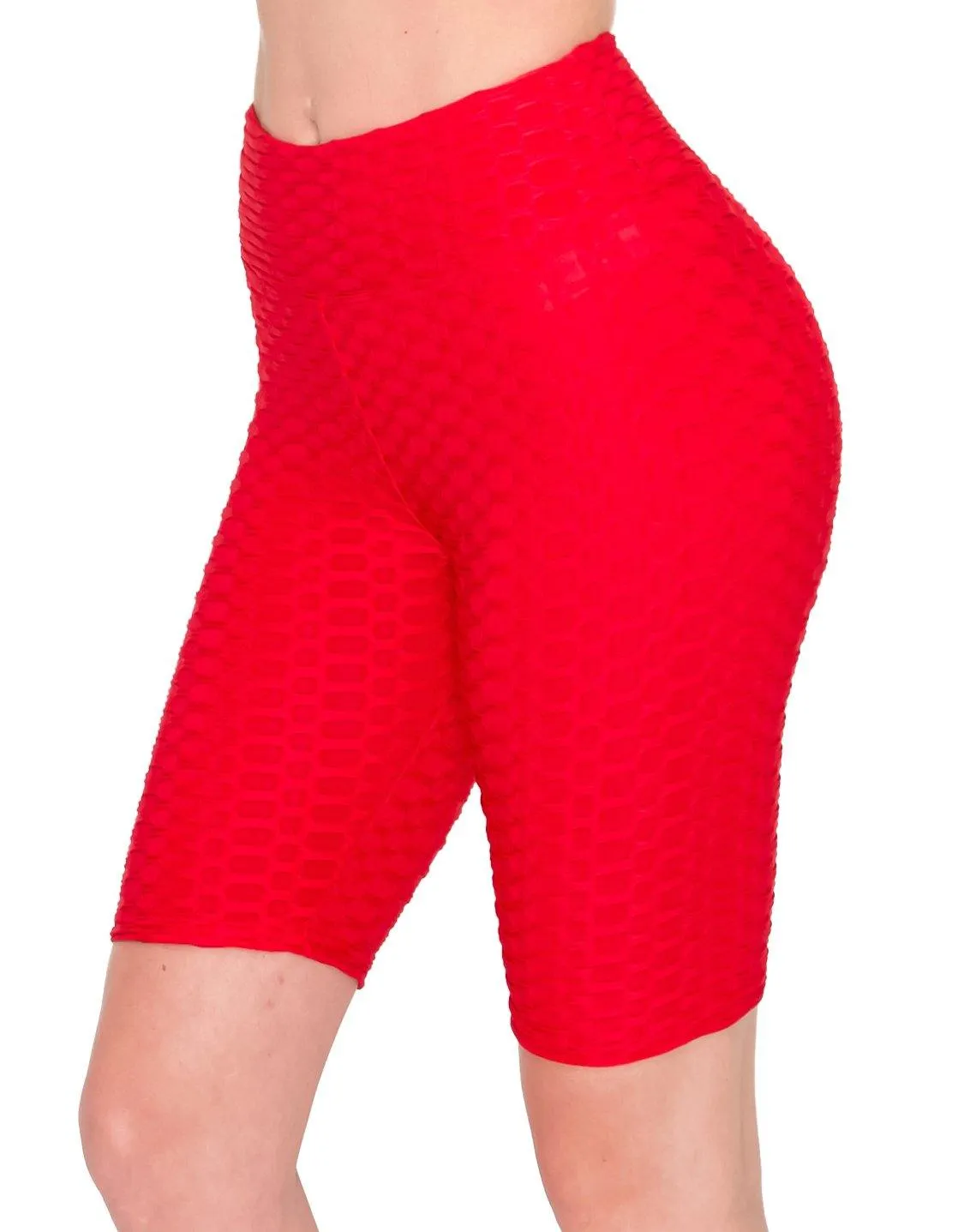 Textured 3D Booty Bike Shorts - High Waist Compression Slimming Butt Lift Solid Biker Shorts