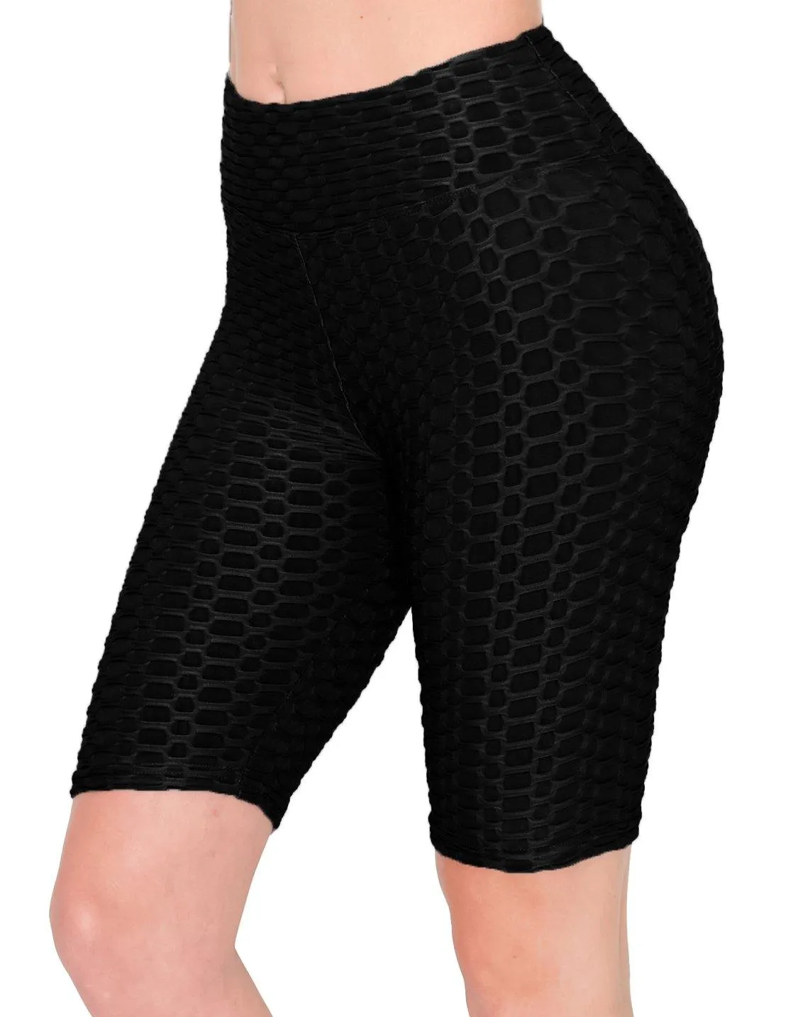 Textured 3D Booty Bike Shorts - High Waist Compression Slimming Butt Lift Solid Biker Shorts