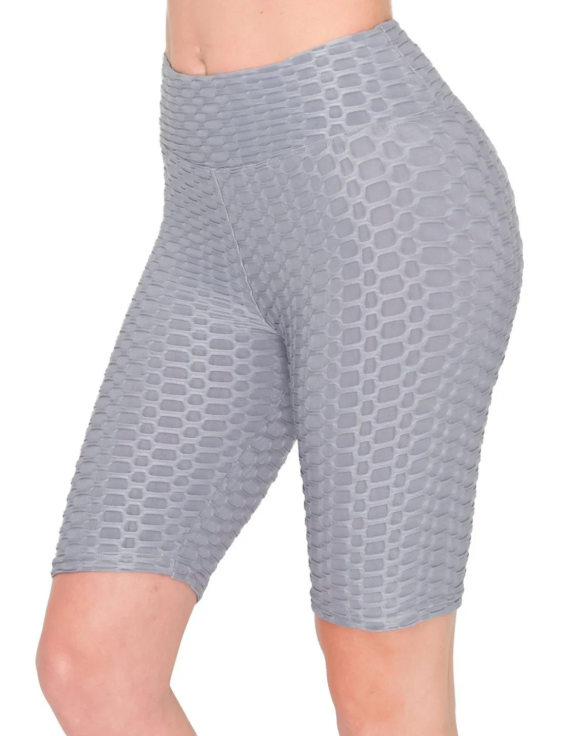 Textured 3D Booty Bike Shorts - High Waist Compression Slimming Butt Lift Solid Biker Shorts