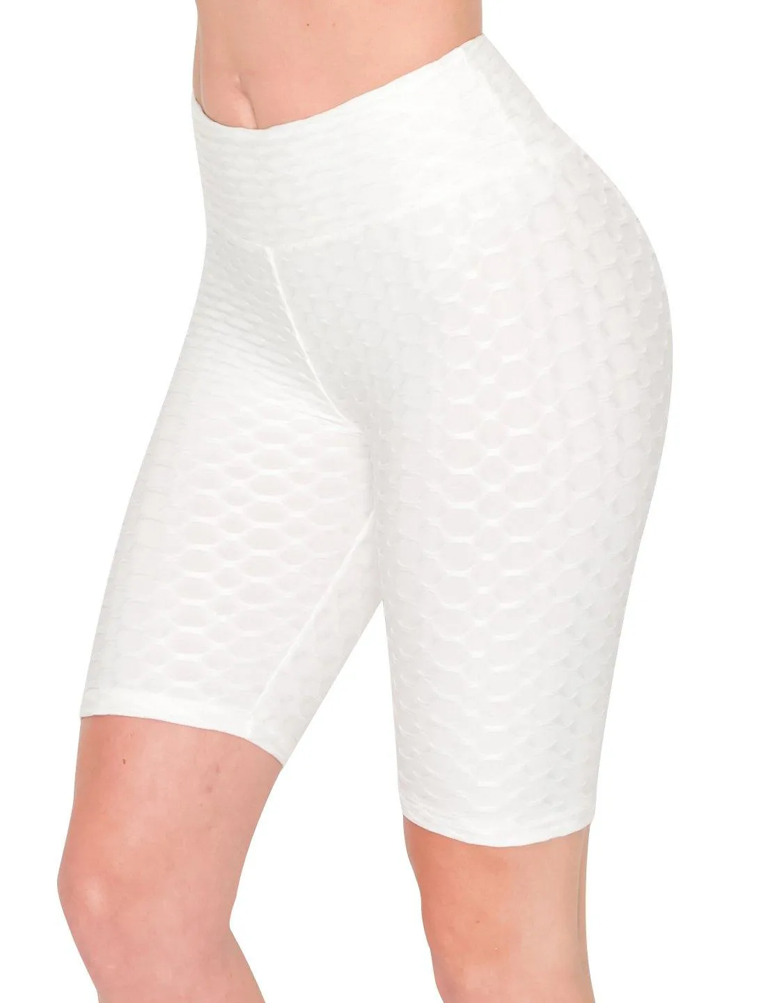 Textured 3D Booty Bike Shorts - High Waist Compression Slimming Butt Lift Solid Biker Shorts