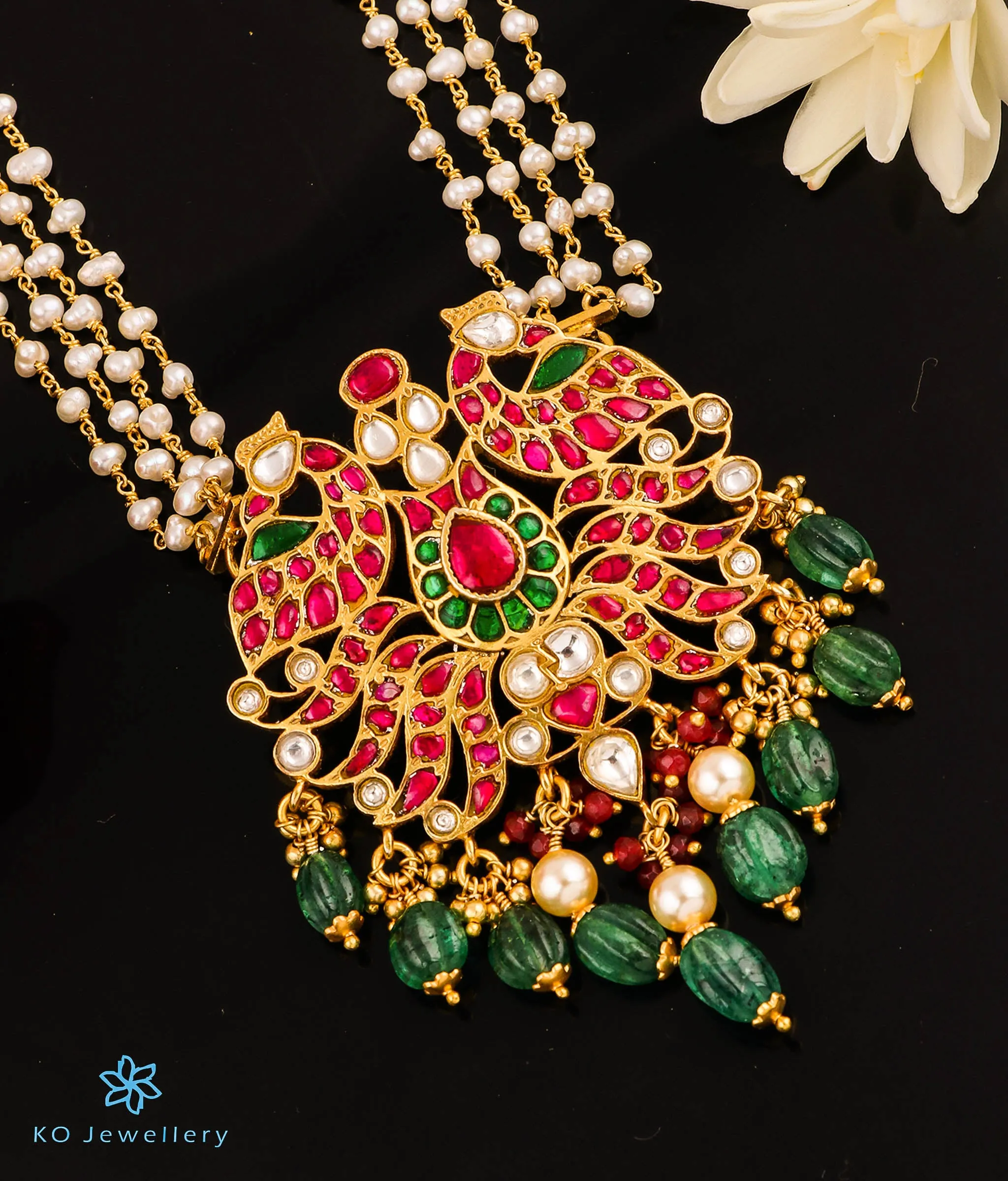 The Mausam Silver Jadau Peacock Pearl Necklace