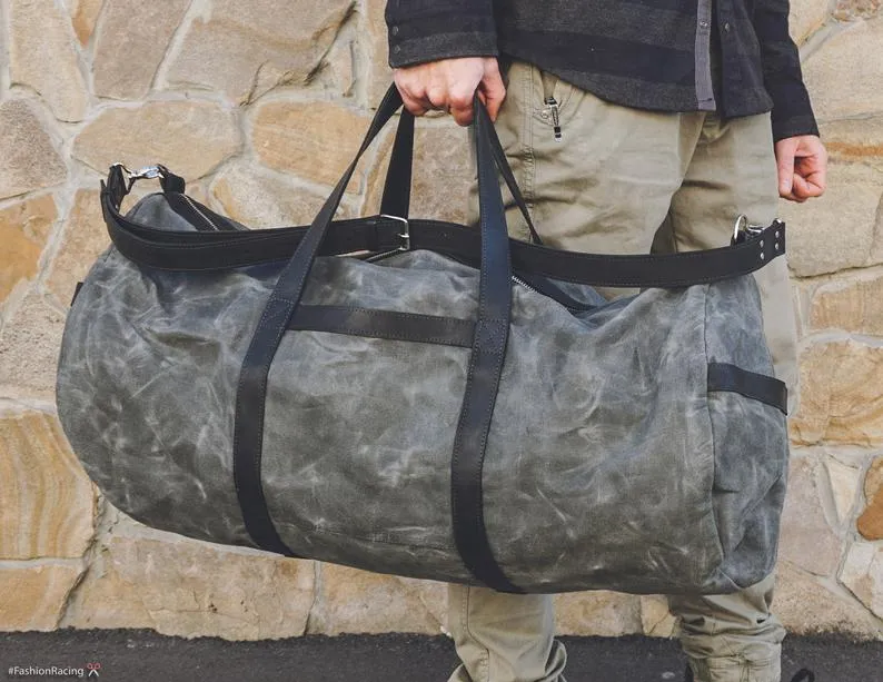 Waxed Canvas Duffle Bag Grey