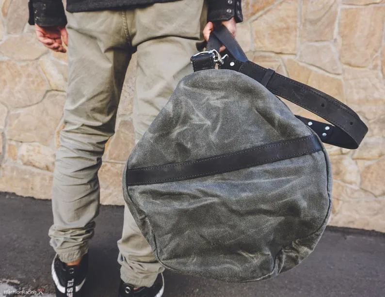 Waxed Canvas Duffle Bag Grey