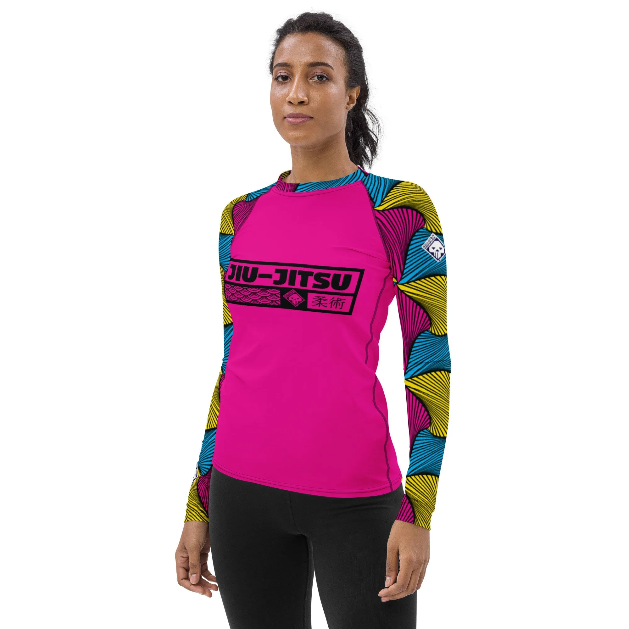 Women's Long Sleeve No Gi BJJ Rash Guard - Ankara Wax Print Rash Guard 002