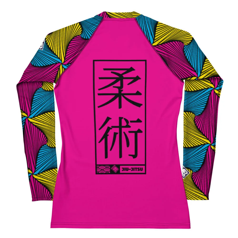 Women's Long Sleeve No Gi BJJ Rash Guard - Ankara Wax Print Rash Guard 002