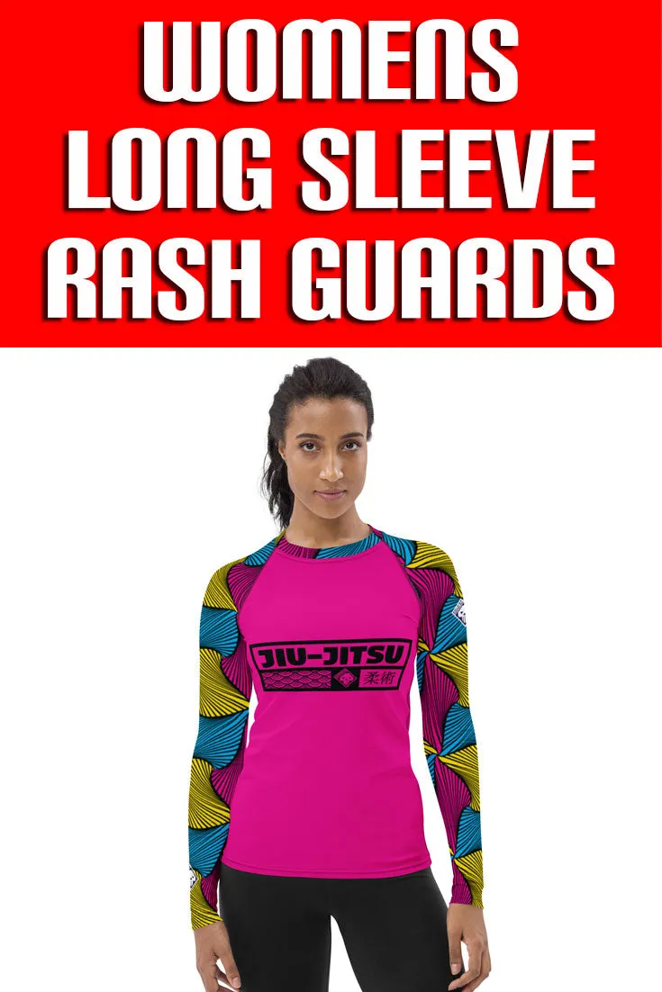 Women's Long Sleeve No Gi BJJ Rash Guard - Ankara Wax Print Rash Guard 002