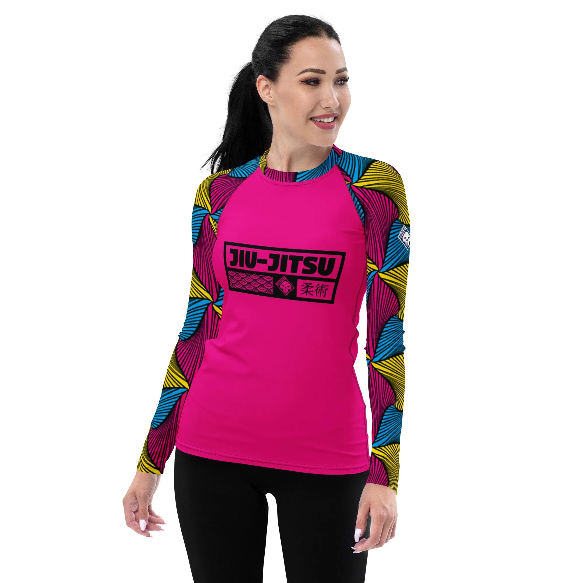 Women's Long Sleeve No Gi BJJ Rash Guard - Ankara Wax Print Rash Guard 002